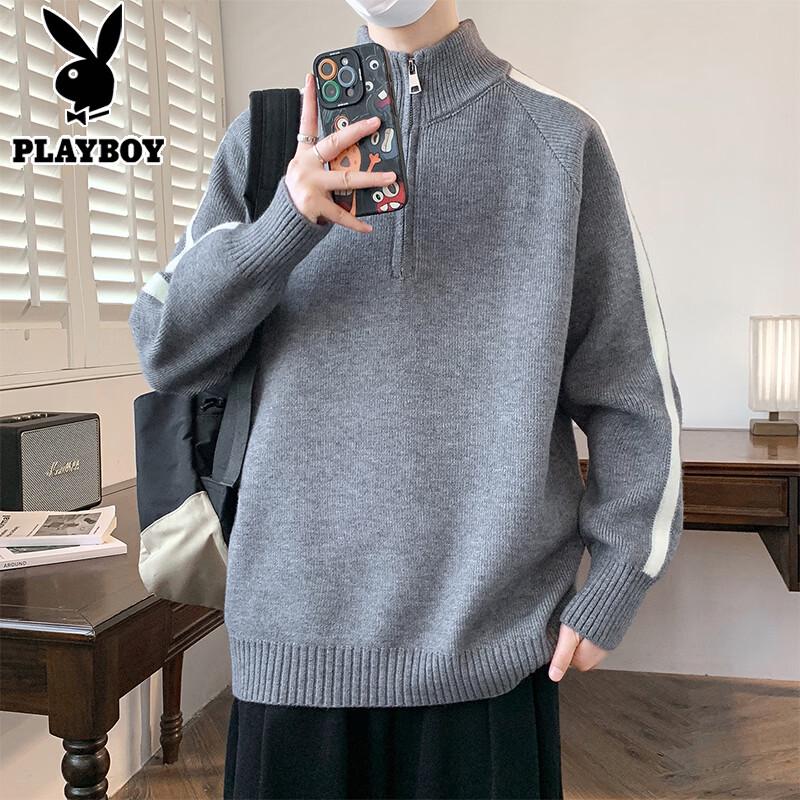 PLAYBOY Мужской свитер с молнией до середины и воротником-стойкой