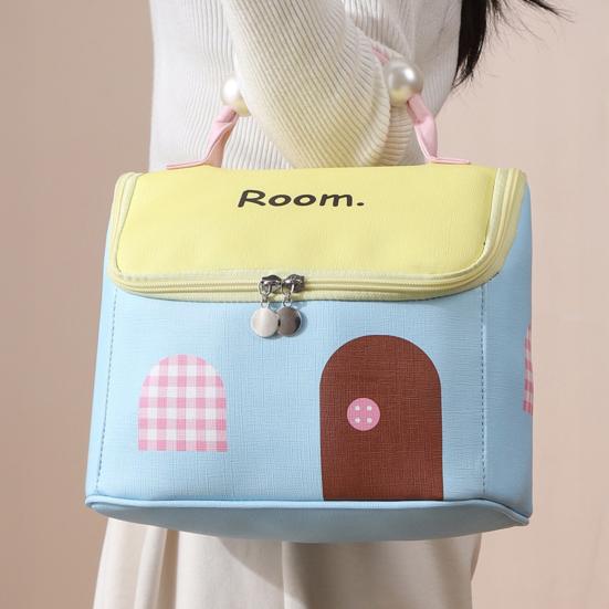 Косметичка в форме домика Милый кейс для хранения косметики с верхней ручкой Органайзер для туалетных принадлежностей для путешествий Сумка-тоут для дома, деловых поездок, отпуска