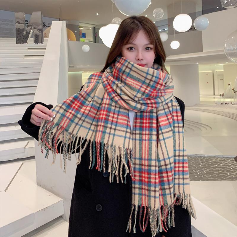 Japanese and Korean College Style Sub Striped Tassel Couple Scarf Widened To Keep Warm Sweet and Fresh Shawl and Scarf Dual Use