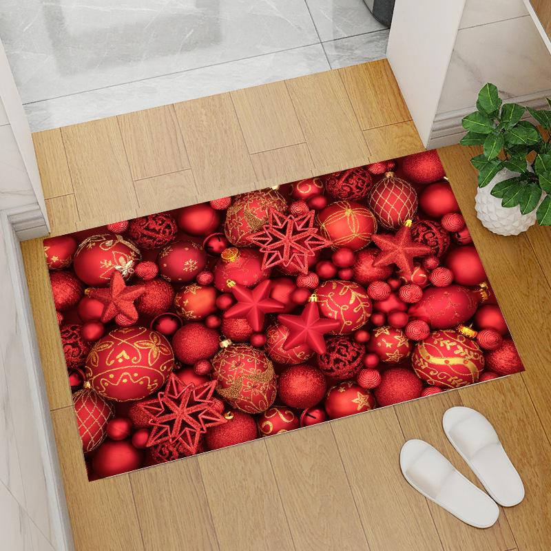 Red Coral Fleece Christmas Floor Mat with Santa Claus and Tree Design
