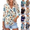 Women's Fashion Casual Print Button-down Shirt 3/4 Long Sleeve Tops