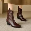 Осенне-зимние женские кожаные ботинки размер 48 женские ботинки молния однотонные высокий каблук острый носок европейский и американский новый квадратный каблук модные ботинки