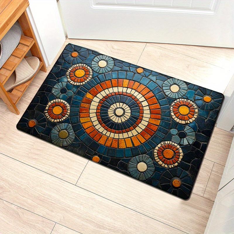1pc Vibrant Circular Pattern Flannel Sponge Mat - 0.47inch Thick, Non-Slip, Floor Mat for Kitchen, Living Room, Laundry, Bathroo