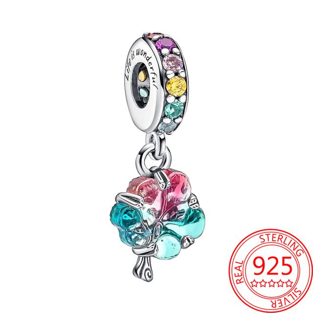Original S925 Silver Fit Fashion Bracelet Charm Murano Glass Beads Ladybird Four Leaf Clover Pendant Jewelry Gift Accessories