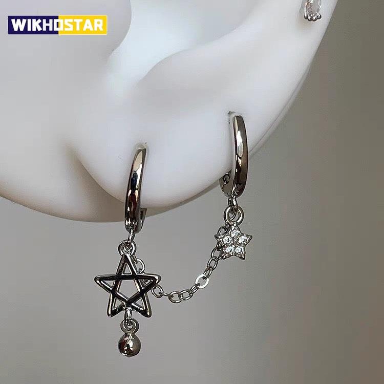 1 шт. Серебристый цвет Звездная цепочка Двойное отверстие для уха Нержавеющая сталь Гвоздик для пирсинга ушной раковины Y2K Мода Горячие серьги для женщин Ювелирные изделия