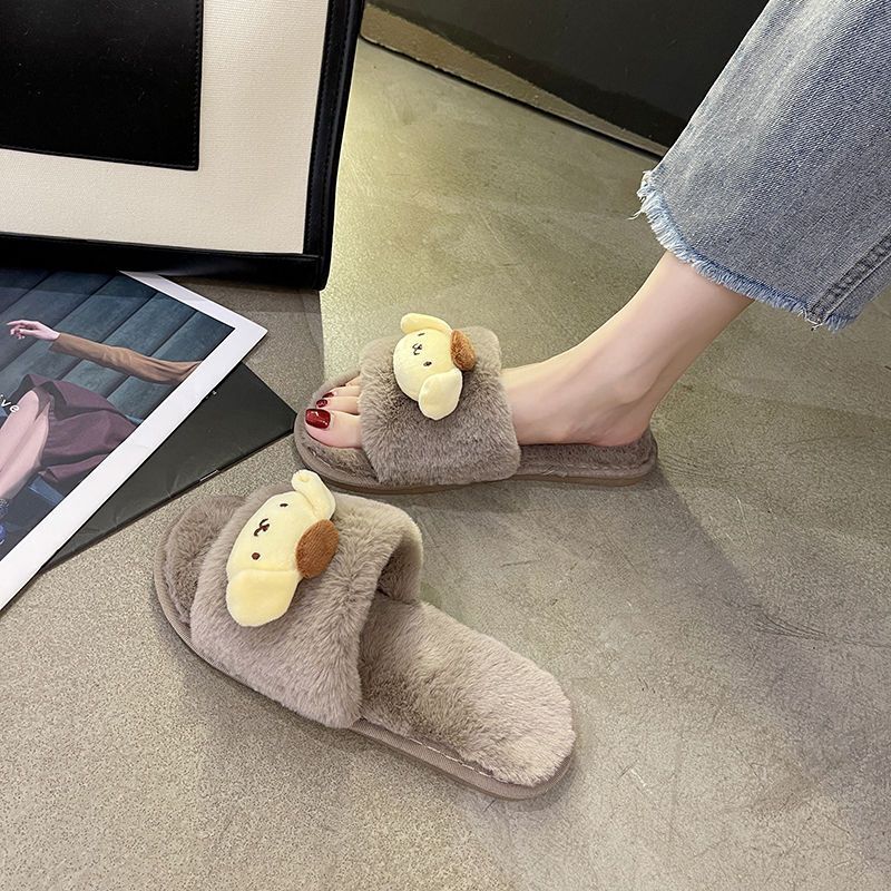 Домашние комнатные мультяшные плюшевые однословные студенческие хлопковые тапочки 2025 осень и зима новые интернет-знаменитость пушистые тапочки женские