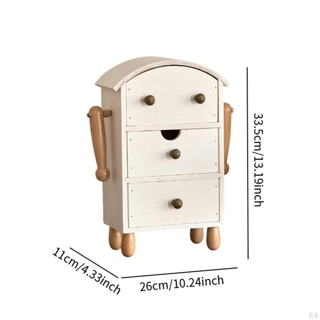 Деревянная шкатулка для украшений, органайзер для стола для женщин, пылезащитная, в форме робота, в деревенском стиле