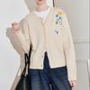 Embroidered Knitted Cardigan Women's Autumn and Winter New Loose Crew Neck Flower Sweater Jacket Women
