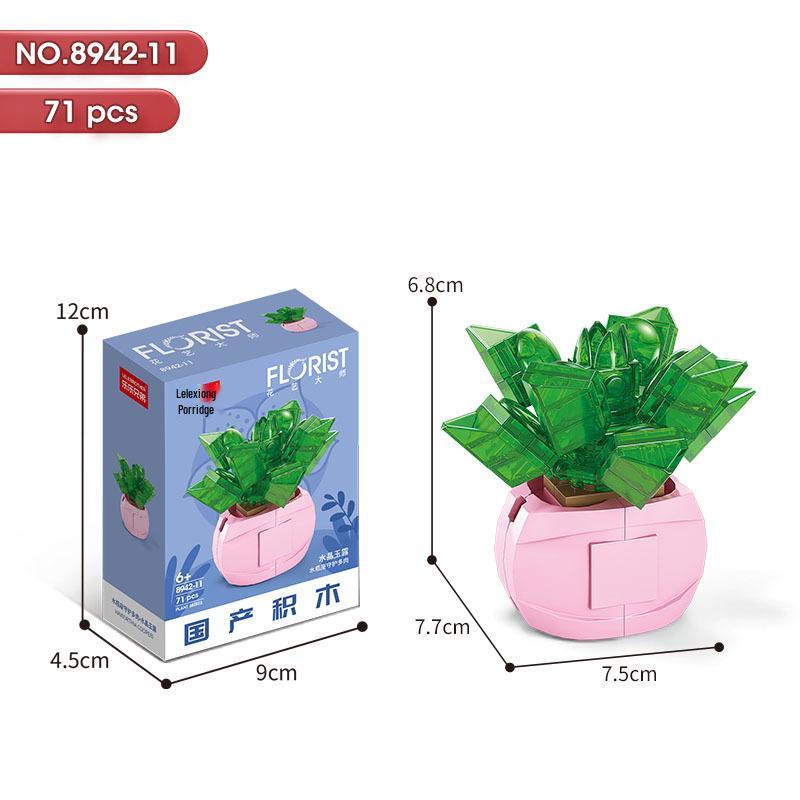 Succulent Tiny Building Blocks - Lego-Compatible Flower & Plant Ornaments, Perfect Girl's Gift