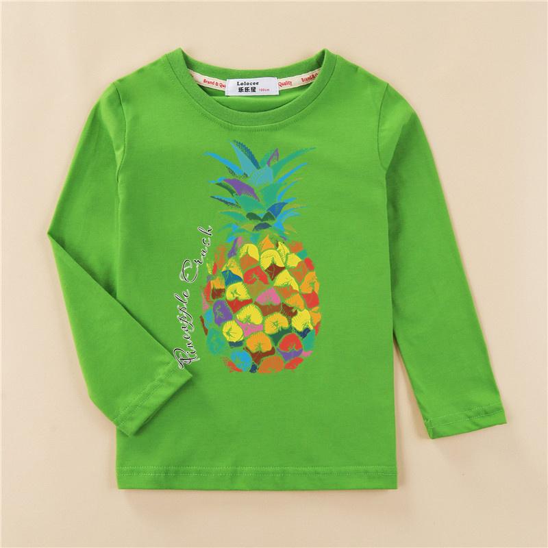 Spring and Autumn Round Neck 3D Fruit Pineapple Printed Top Fashionable Casual Long Sleeved Children's Boy and Girl Kids Unisex T-shirts