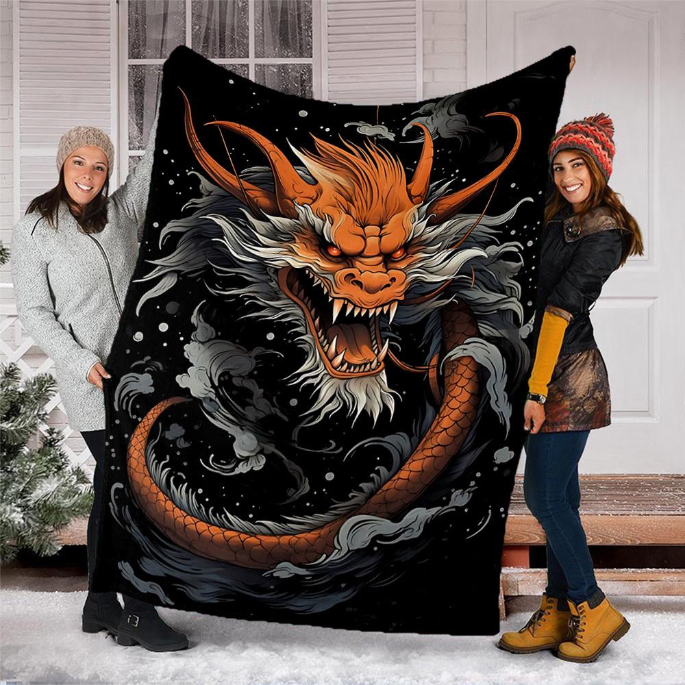 1pc Dragon Artwork Outdoor Blanket, Soft And Comfortable Blanket, Casual Warm Outdoor Blanket, Good Birthday Gift yy251201158