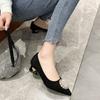 Fashion 2024 Women's Black Professional Pointed Toe Flats Rubber Upper Summer Season New Arrival High Heels Shoes for Fat Feet