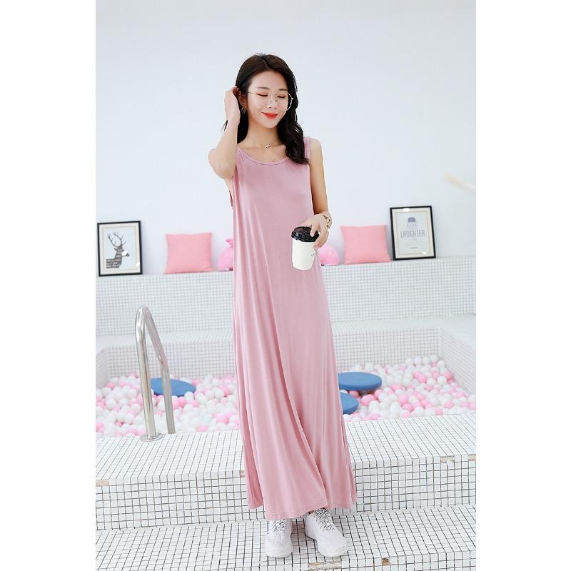 Летняя женская ночная рубашка с круглым вырезом, сексуальная, с завязками, длинное, свободное, большого размера, платье из модала