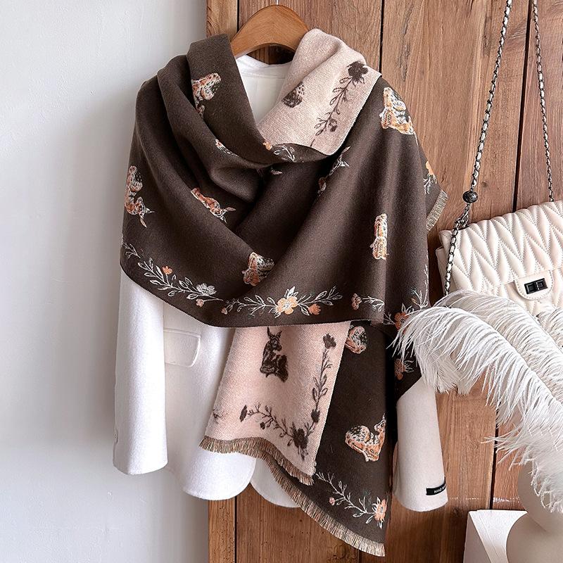 Versatile Printing Contrasting Colors, Double-Sided Imitation Cashmere Scarf, Winter High-End Warm Shawl Women
