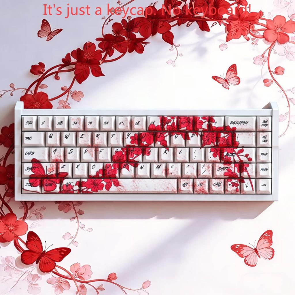 Butterfly Love Flower Blue Red Engraved Character Cherry Keycap PBT 73 Keycaps Compatible with 60 65 68 Keyboard