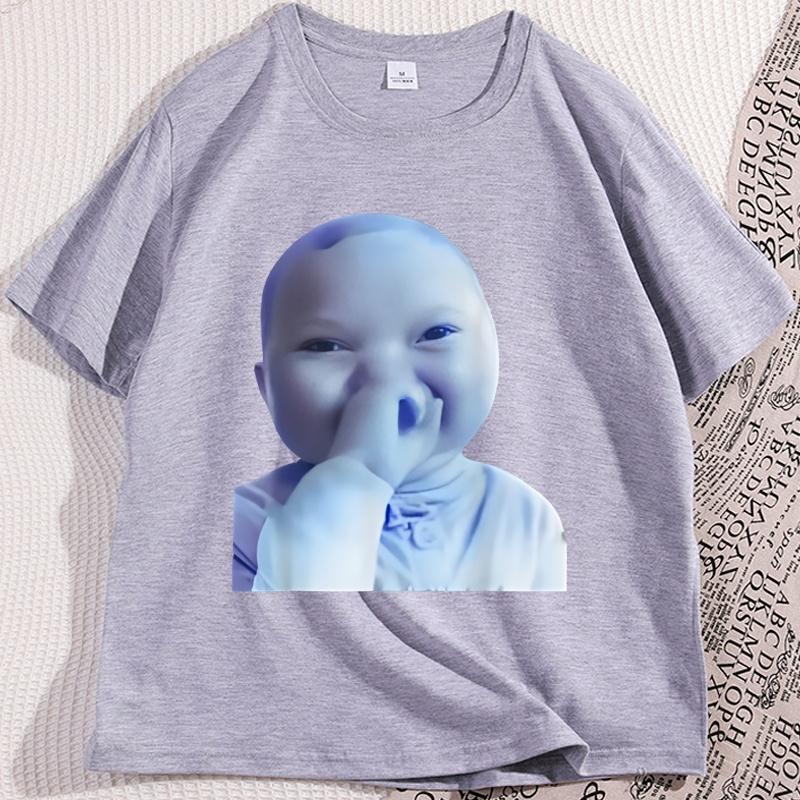 Футболка с принтом Ai Baby Holding Laugh Meme, вирусный тренд, унисекс, женская мода, повседневная хлопковая футболка, смешные графические футболки, круглый вырез, свободные футболки