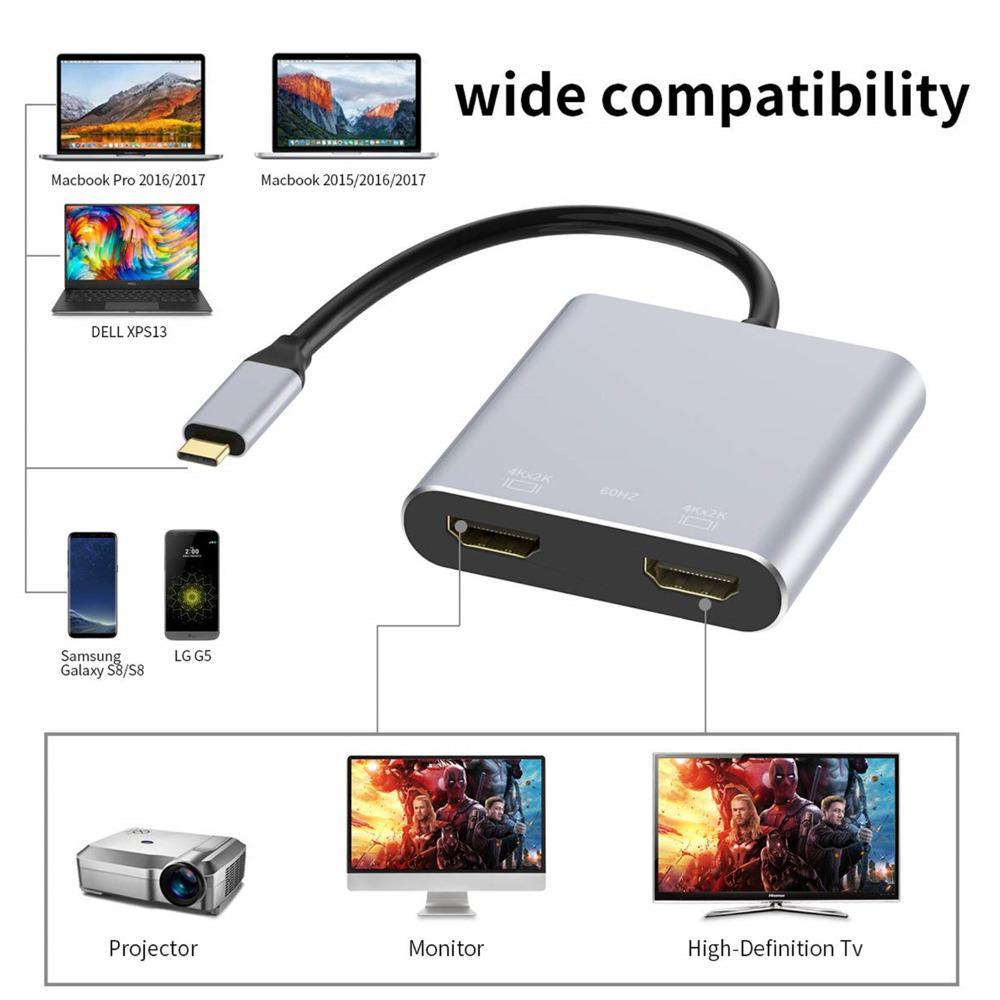 USB-C концентратор 4-в-1 с двойным HDMI-адаптером для MacBook