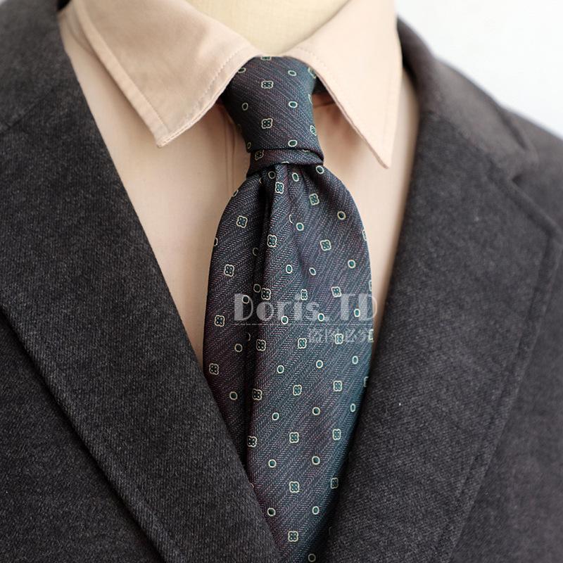 Retro Korean Style 8CM Navy Green Brown Pattern Men's Suit Tie
