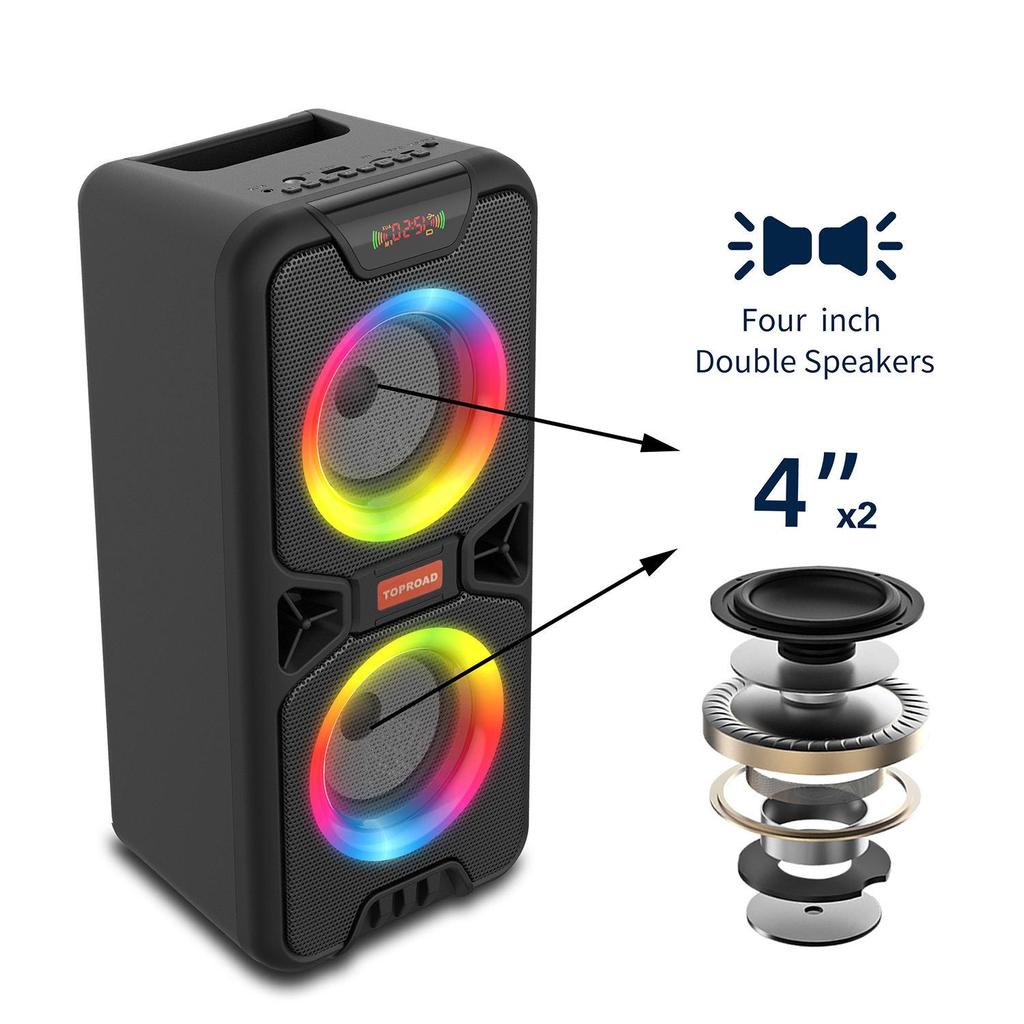 TOPROAD 20 Вт Bluetooth-динамик, портативный беспроводной уличный бумбокс, бас-колонка, большой динамик для домашней вечеринки, поддержка FM-радио, светодиодные фонари