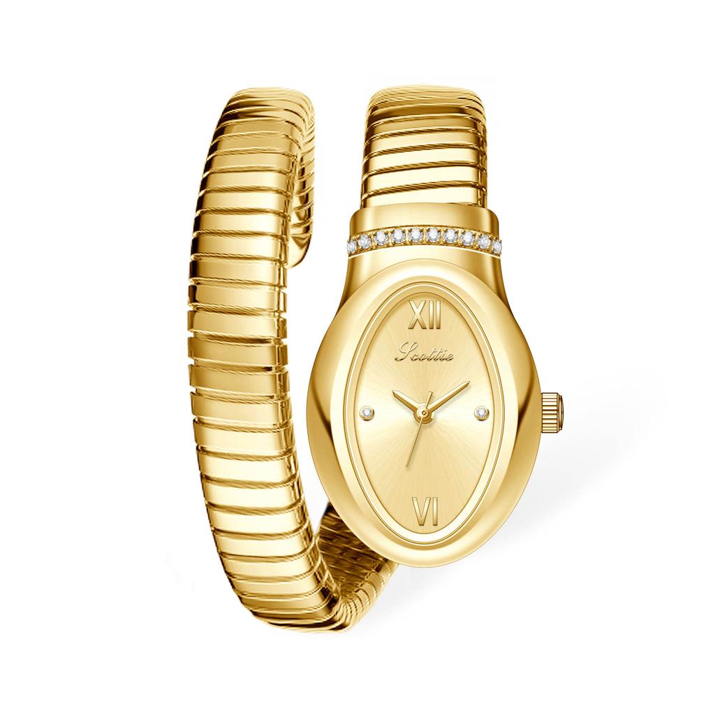 Scottie Gold Hand Watch Snake Shaped Brass Strap Personality Waterproof Quartz Ladies Watches Luxury Niche Reloj Para Mujer