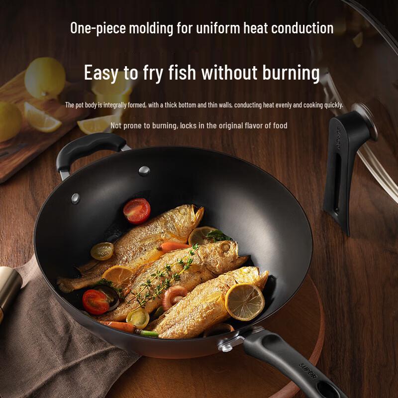 Supor 32CM Cast Iron Wok with Stand-up Lid