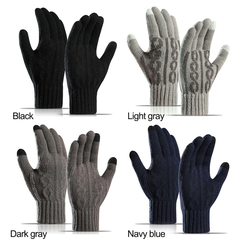 Men Women Plus Velvet Soft Touch Screen Mittens Thick Warm Arm Warmers Knitted Gloves