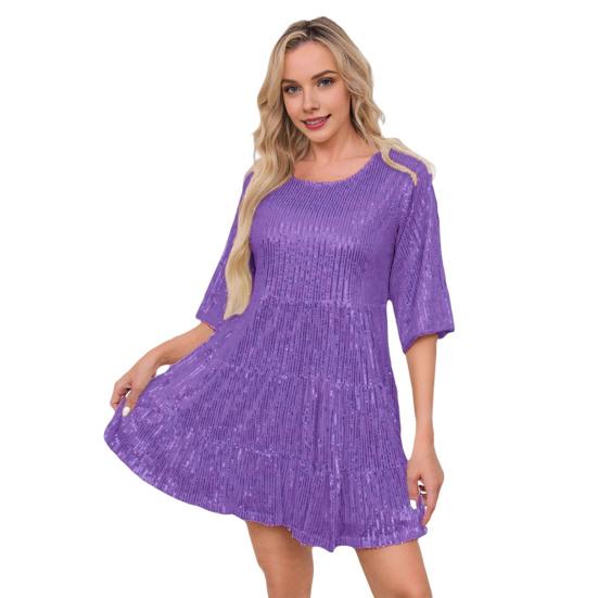 Вечернее платье с круглым вырезом, короткими рукавами, пайетками, мини-платьем со свободным подолом