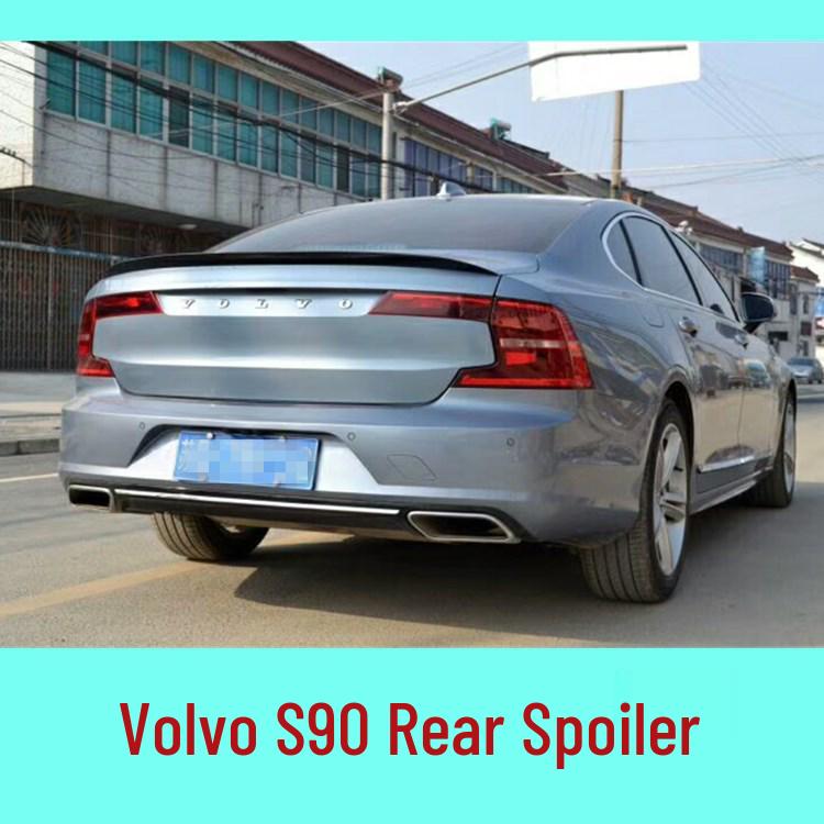 Передний спойлер-губа для Volvo S90, Глянцевый черный, Текстура углеродного волокна, Трехкомпонентный протектор бампера