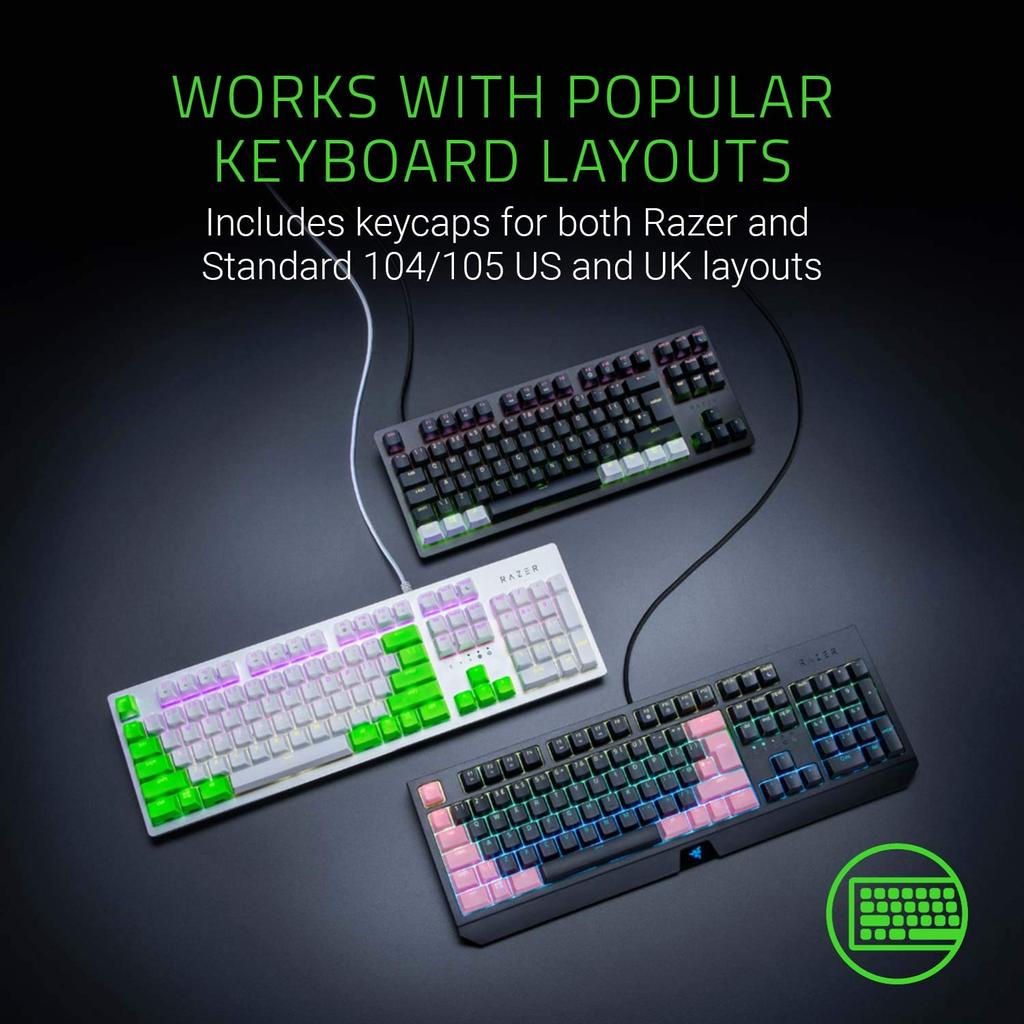 Razer PBT Keycaps, Кварцево-розовый - Игровые колпачки для механических клавиатур, Розовый, Двухцветное литье PBT, Полностью совместимые клавиши [Авторизованный японский]