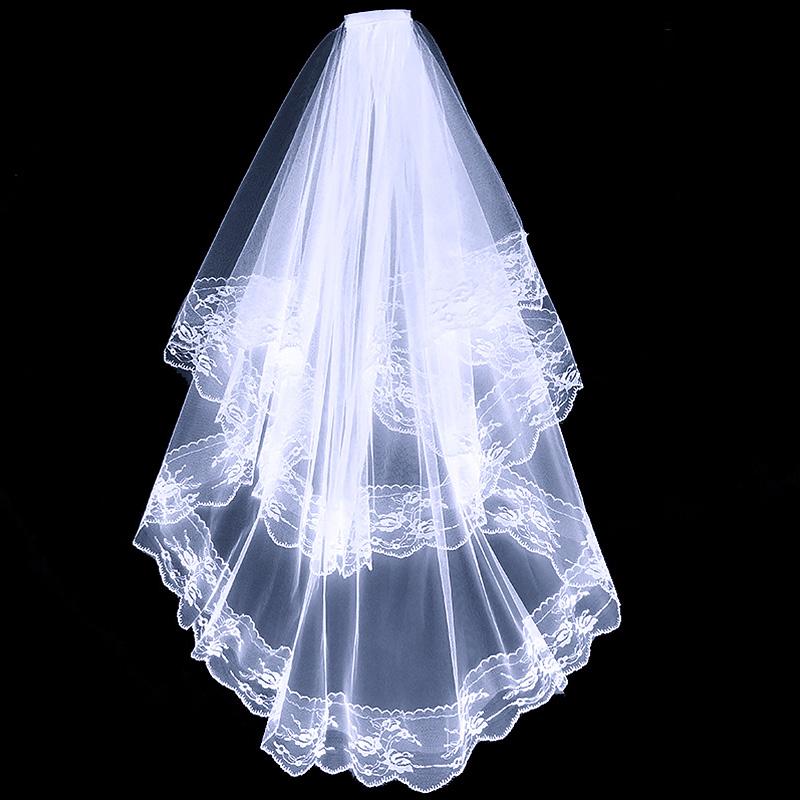 Lace Bridal Veils with Comb Short Two Layer Elegant Vintage Wedding Veils for Bride Cosplay Costume Hair Accessories Black Whit