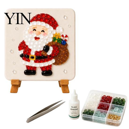 Unique Wall Decoration Christmas Mosaic Art Kit, DIY Sea Glass Santa Kit Reindeer Artwork Craft for Home Decor, Handmade Gift Stained Style