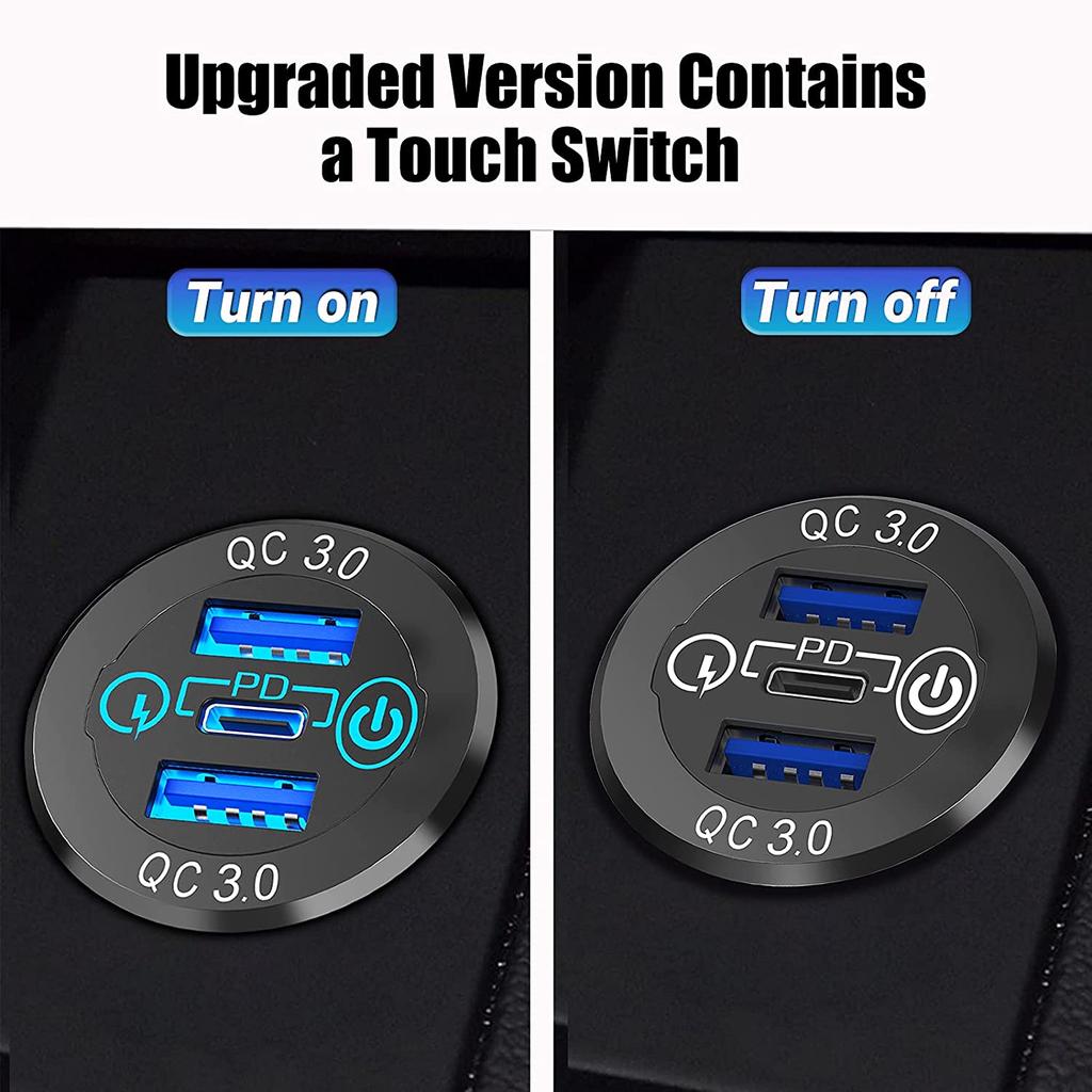 2 шт. PD QC3.0 автомобильное зарядное устройство розетка 60 Вт 12 В 24 В USB C розетка алюминиевая металлическая автомобильная розетка с сенсорным выключателем питания для мотоцикла лодки