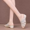 Fashion FHC 2024 New Women Mid Heels Slippers,Wedges Slides,Hollow Out Summer Shoes for Mum,Open Toe,Soft Bottom,Slip On,Beige,Dropship
