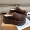 2024 Осень и зима Ретро Новые модные женские теплые бархатные однотонные хлопковые тапочки с толстой подошвой и носком