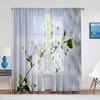 Spring Beautiful White Flowers Floral Sheer Voile Curtains for Bedroom Living Room Kitchen Decor Chiffon Tulle Windows Curtain