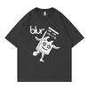 Blue Loose Fit Round Neck Short Sleeve Tshirt By Blur Band Digital Direct Print Cute Milk Box Design Breathable Cotton Rock