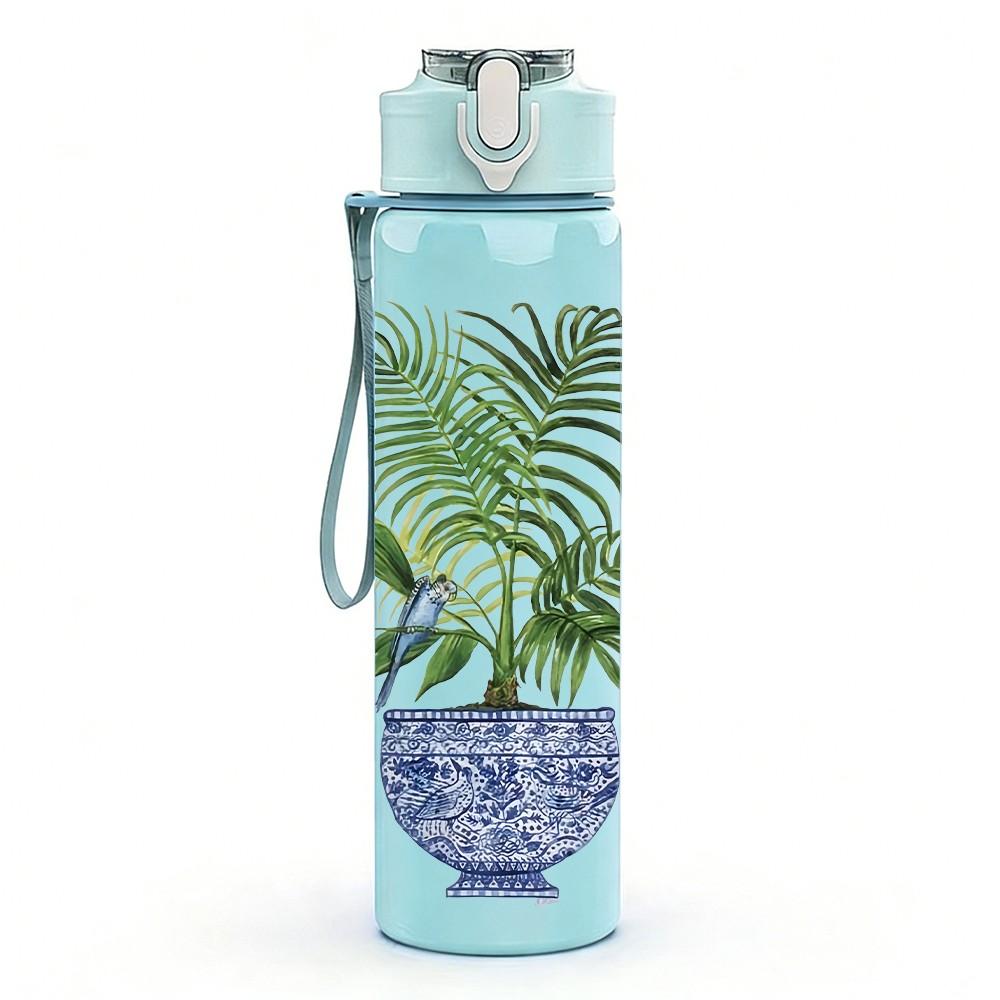 1PC Potted Plant Vintage Retro Pattern 750ml Color Plastic Sports Water Bottle Leakproof Flip Straw Lid Suitable for Sports Office Home Use