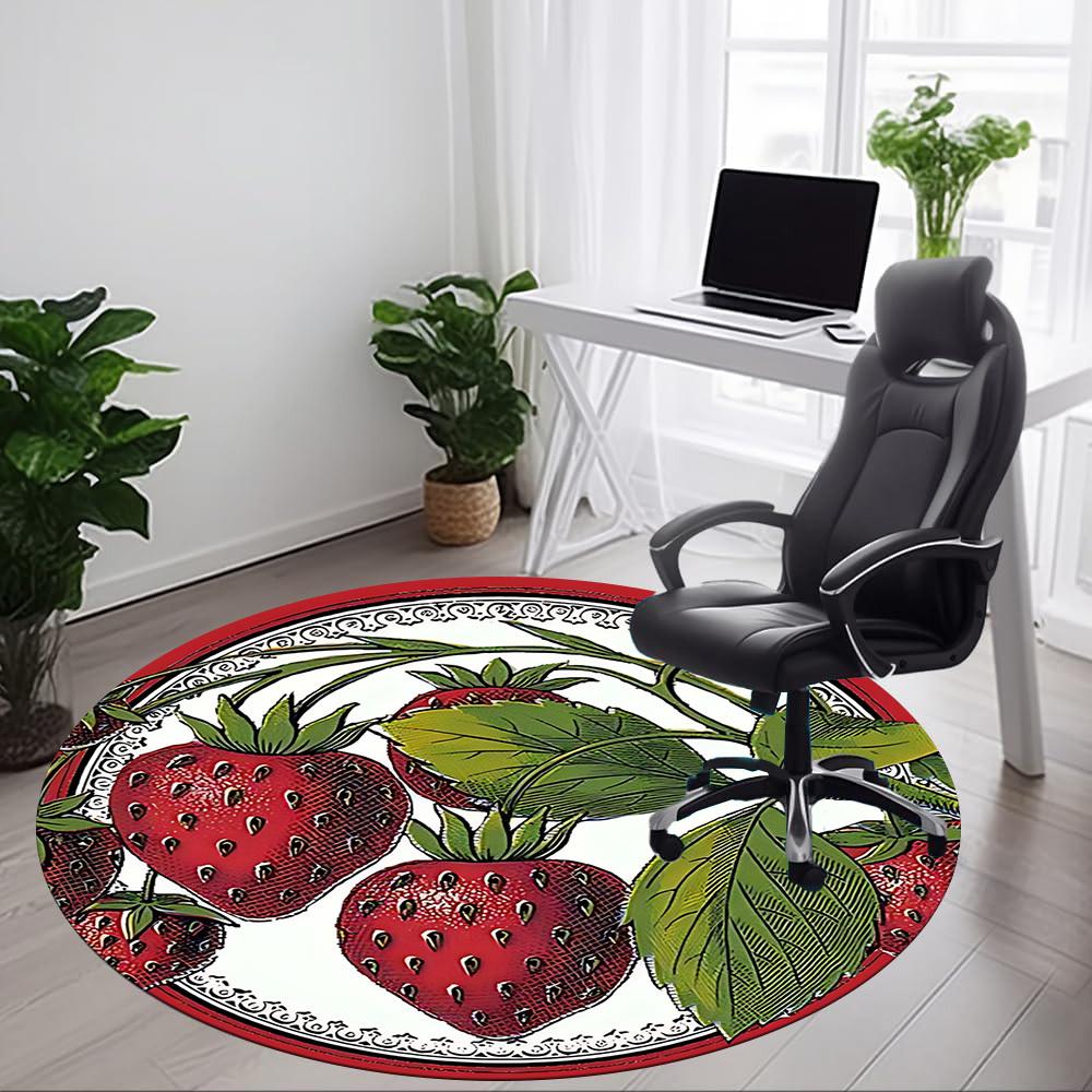 1pc Strawberry Print Office Round Rug, Carpet for Office, Gaming, Lightweight Round Floor Mat yy260208025