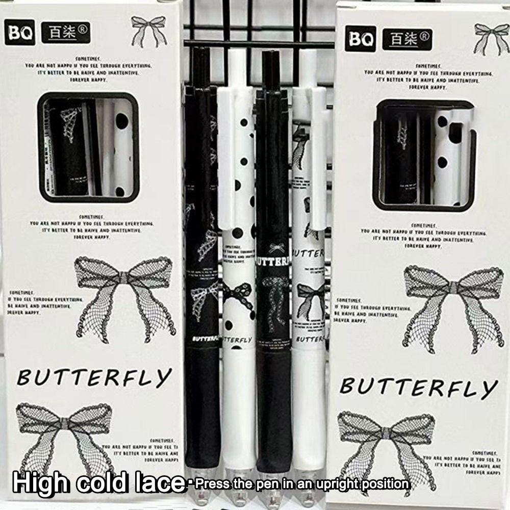 4PCS/Set Cute Bow Gel Pen Soft Grip Ballpoint Pen New Black Pen Writing Tool