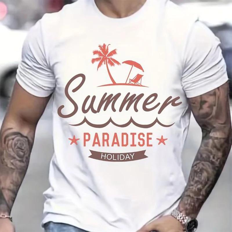 Funny Palm Tree Print T-shirts for Men Tshirts Graphic Clothing Spring Holiday Short Sleeve Loose Oversized Tops Boys Tees
