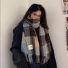 Женский ретро-шарф в коричневую клетку из имитации кашемира с кисточками для осени и зимы