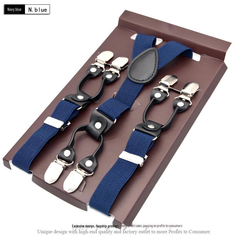 Unisex 2.5cm Six-Clip Elastic Business Suspenders