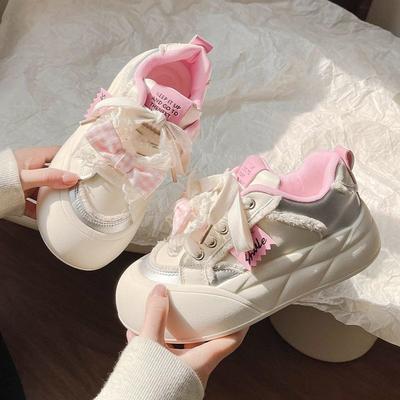 Молоко Хуху туфли на толстой подошве с бантом женские весенне-осенние новые маленькие белые туфли универсальные нишевые повседневные кеды прилив