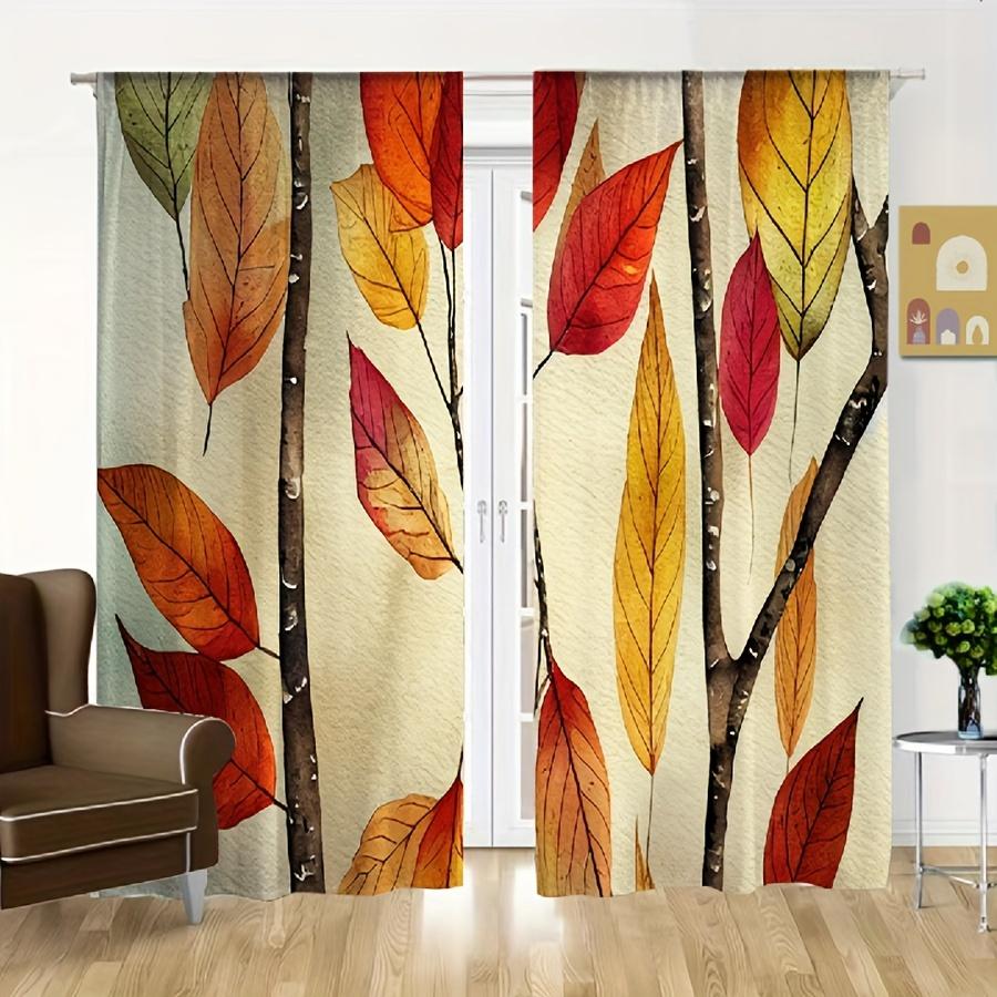 2 шт. Кухонные шторы с акварельным ботаническим рисунком - Разноцветные листьяДизайн для гостиной, спальни и кухонного домашнего декора