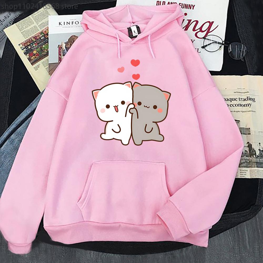 Mochi Peach And Goma Cute Cat Printed Hooded Men Women Hoodies Plus Size Hoody Teen Pullover Unisex Autumn warm Streetwear