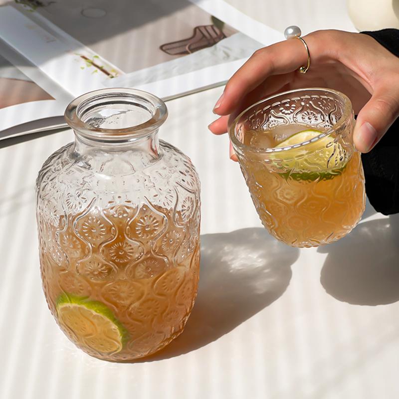 Винтажный стеклянный стакан, бутылка для воды, набор стаканов, прозрачный стакан для сока, молока, кофе, эстетичный стеклянный стакан, украшение стола для дома