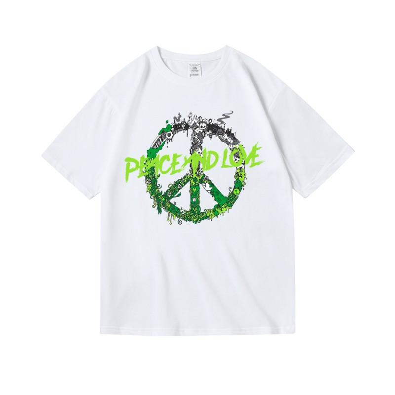 Модные футболки с коротким рукавом в американском стиле с логотипами Ins, Peace and Love, свободного кроя, для мужчин и женщин, летняя одежда