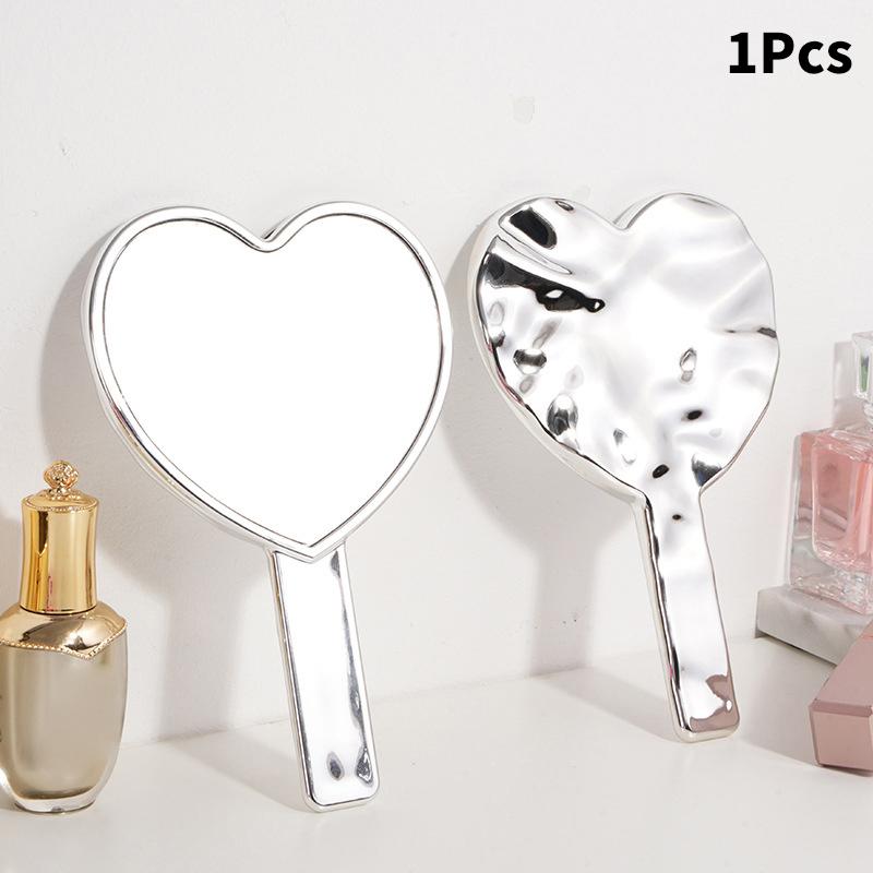 Portable Ins Liquid Shape Heart Mirror Handheld Desktop Cosmetic Mirror Makeup Mirror Travel Metallic High Definition Mirror