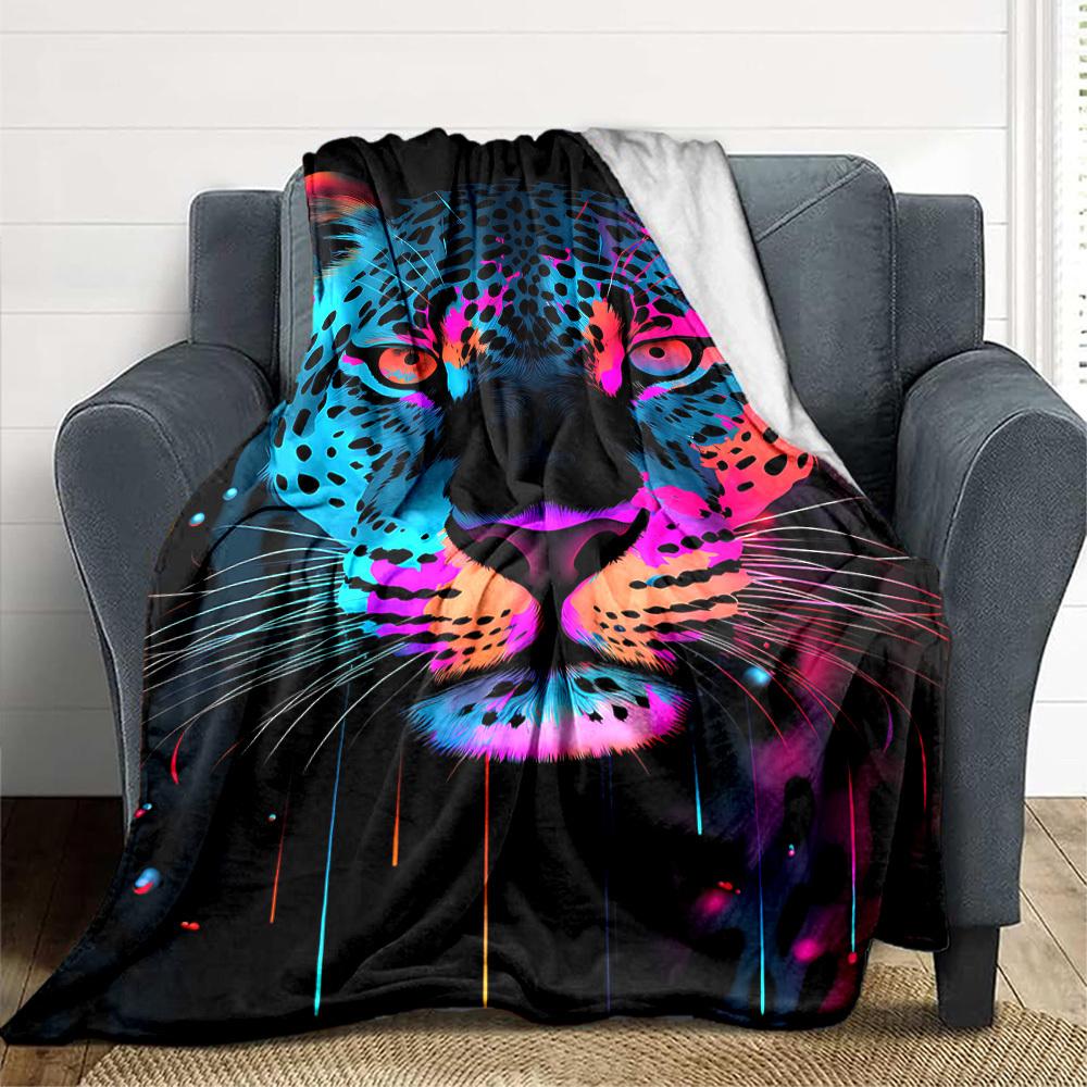 1pc Neon Leopard Print Blanket Lightweight Flannel Blanket Throw Blanket For Sofa, Bed, Travel, Camping, Livingroom, Office yy251015154