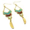 [P7723] - Дизайнерские серьги из стали «Бохо» зелено-коричневое золото - 55x15 мм